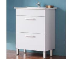 Waschtisch mit Unterschrank 60 cm Badmöbel Set Standschrank Weiß Keramikbecken 2x Türen