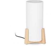 Tischlampe Holzfuß, runder Lampenschirm, modernes Design, E27, Nachttischlampe, HxD: 33 x 15 cm,