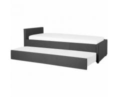 Beliani - Tagesbett ausziehbar Polsterbezug dunkelgrau Leinenoptik Lattenrost 80 x 200 cm MARMANDE