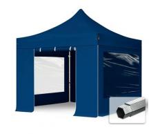 3x3 m Faltpavillon TOOLPORT PROFESSIONAL Alu 40mm, Seitenteile mit Panoramafenstern, blau