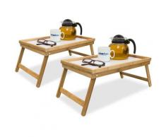 2x Betttablett Bambus, Tabletttisch mit Füßen, Sofatisch mit klappbaren Beinen, H x B x T: ca. 23,5