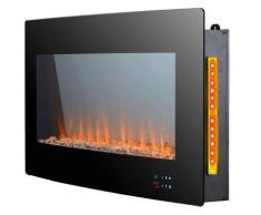 Elektrischer Wandkamin, 2000W, rechteckiges Design aus schwarzem gehärtetem Glas, eingebaut, mit