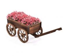Goplus - Blumenkasten mit Wagenrad, Pflanzkasten aus Massivholz, Hochbeet mit Griff, Blumentroegen