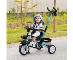 6-in-1 Kinderdreirad, Dreirad mit 360° Drehsitz, Zusammenklappbarer Kinderwagen, Hoehenverstellbare