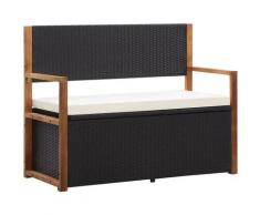 Bank mit Stauraum 110 cm Poly Rattan Massivholz Akazie Schwarz VD45369 - Hommoo