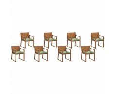 Beliani - Gartenstuhl 8er Set Hellbraun Grün Akazienholz mit Sitzkissen Blättermuster Armlehnen