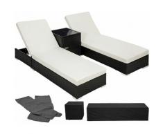 Tectake - 2 Sonnenliegen Rattan mit Aluminiumgestell und Tisch inkl. Schutzhülle - Gartenliege,