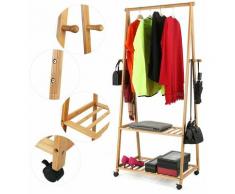 Holz Garderobenständer Kleiderständer Rollgarderobe Rollbar Garderobe aus Bambus - Homfa