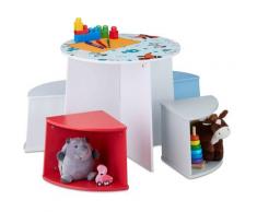 Relaxdays - Kindersitzgruppe Hundemotiv, Kindertisch, 4x Hocker, Kindertischgruppen Set für Jungen