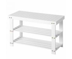Bambus Schuhbank Schuhschrank mit Sitzbank Schuhregal Weiß 70 x 28 x 45cm ideal für Flur, Bad,