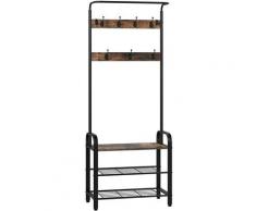 Garderobenständer Garderobe Schuhregal mit Schuhablage und Sitzbank 11 Haken aus Metall Holz
