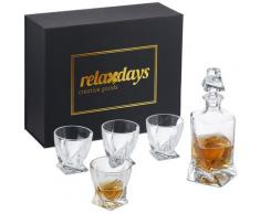 Whisky Set, 5-teilig, Whiskykaraffe 800 ml, 4 Whiskygläser 300 ml, Cognac Dekanter, Geschenkbox,