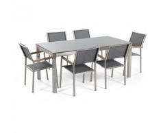 Gartenmöbel Set Granit grau poliert 180 x 90 cm 6-Sitzer Stühle Textilbespannung grau GROSSETO