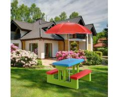 COSTWAY Sitzgruppe Kinder Sitzgarnitur Kindermoebel mit Sonnenschirm Kindertisch Picknickbank Bank