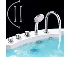 5 Loch Handbrause Wasserhahn Armatur Set Rund Wannenarmatur Wannenrand Hahn Chro