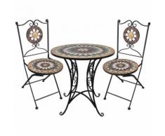 Wohaga® 3tlg. Mosaik Gartengarnitur Mosaiktisch Ø70cm + Klappstühle / Sitzgarnitur Sitzgruppe