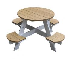 UFO Picknicktisch Rund für Kinder aus Holz | Runder Kindertisch für den Garten in Braun & Weiß mit