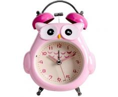 Kinderwecker, Eule, laute Glocke, analoger Wecker, lautlos, nicht tickend, mit Nachtlicht (Rosa)