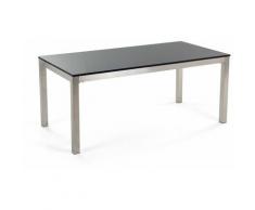 Gartentisch Schwarz/Silber Granit/Basalt Edelstahl 220 x 100 cm Poliert Modern Outdoor
