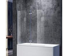 Badewannenaufsatz Glas 140(H)x120(B)cm Duschwand 6mm NANO ESG Glas,180° Drehbar,Hebe-/ Senkfunktion