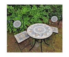 K&l Wall Art - Gartentisch Naturstein Mosaik Stein Tischplatte wetterfest Metalltisch ø 60 x 70cm