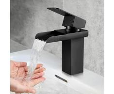 Dmore Wasserfall Einhand-Waschtischarmatur Schwarz Matt, Konkaves Wasserfall Design, Wasserhahn Bad