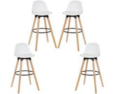 4er Set Barhocker aus Kunstleder mit Lehne Holzgestell Und Fußstütze Weiß