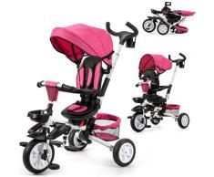 6-in-1 Kinderdreirad, Dreirad mit 360° Drehsitz, Zusammenklappbarer Kinderwagen, Hoehenverstellbare