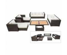 OUTFLEXX Loungemöbel-Set, braun marmoriert, Polyrattan, 9 Pers, wasserfeste Kissenbox, inkl.