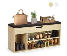 GIANTEX Schuhbank mit Sitzkissen, Schuhtruhe Sitzbank mit Stauraum, 3 Faecher, 2 Stufen,