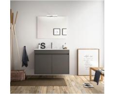 Badezimmer Badmöbel 80 cm aus mattgrauem Holz mit zwei Türen | mit spiegel und LED Lampe