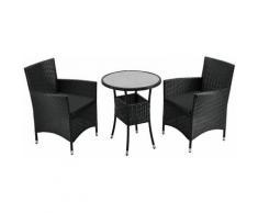 Juskys - Polyrattan Balkon Set Bayamo 2 Personen – Tisch mit Glasplatte & 2 Stühlen – Wetterfeste