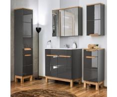 Badezimmer Möbel Set 5-teilig mit 60 cm Waschtisch aus Keramik SOLNA-56 Hochglanz grau inkl.