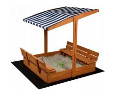 Sandkasten mit Dach - Spielzeug - und Bodenplane - 120x120x120 cm - Holz - blau - weiß