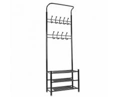 Schwarz Garderobenständer Schuhregal Kleiderständer Kleiderstange Kleiderwagen Metall 185*65*30cm