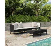 6-tlg. Garten-Lounge-Set mit Auflagen Poly Rattan Schwarz - Youthup
