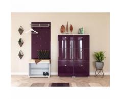 Garderobe Set 103 Dorado 3 tlg Schuhbank 6 Klappen 30 Paar Weiss-Brombeer