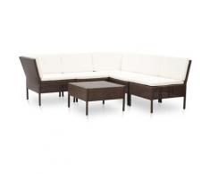YOUTHUP 6-tlg. Garten-Lounge-Set mit Auflagen Poly Rattan Braun