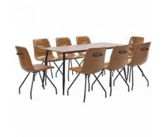 9-tlg. Essgruppe Cognac Kunstleder