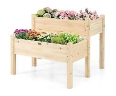 Goplus - Hochbeet mit 2 Pflazenraüme, Blumentreppe Blumenkasten aus Fichtenholz, Pflanzenkasten