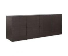 Hommoo Mülltonnenbox für 4 Tonnen Braun 305 x 78 x 120 cm Poly Rattan VD45642