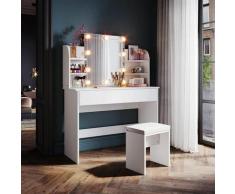 Schminktisch mit Spiegel und Hocker Weiß,108 cm breit mit Led Spiegelleuchte - Weiß - Sunxury
