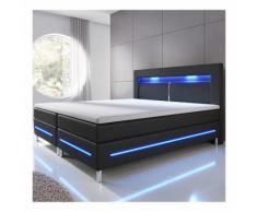 ArtLife Boxspringbett Norfolk (140 x 200, schwarz) mit LED-Beleuchtung & Bonell-Federkernmatratze