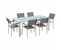 Beliani - Gartenmöbel Set Grau Sicherheitsglas Edelstahl Tisch 180 cm 6 Stühle Terrasse Outdoor