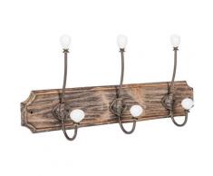 Wandgarderobe, Kleiderhaken aus Holz und Eisen, Haken für Jacken und Mäntel L50xPR10xH21 cm