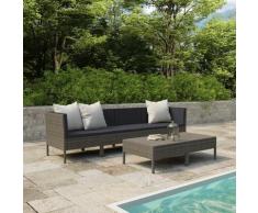 6-tlg. Garten-Lounge-Set mit Auflagen Poly Rattan Grau - Youthup