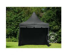 Faltzelt Faltpavillon Wasserdicht FleXtents PRO Peak Pagoda 3x3m Schwarz, mit 4 Seitenwänden