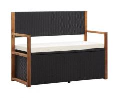Vidaxl - Bank mit Stauraum 110 cm Poly Rattan Massivholz Akazie Schwarz - Schwarz
