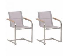 Gartenstuhl Beige Edelstahl 2er Set mit Textilbespannung Moderner Look Gartenausstattung Terrasse