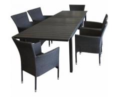 7tlg. Gartengarnitur Gartentisch Polywood ausziehbar 280/220x95cm Schwarz + 6x stapelbare